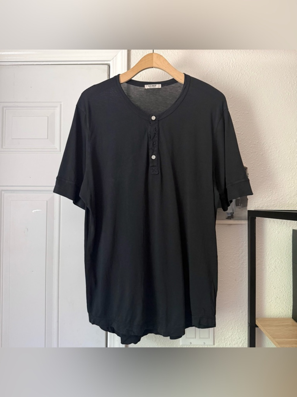 BUCK MASON black cotton polo short sleeve knit shirt